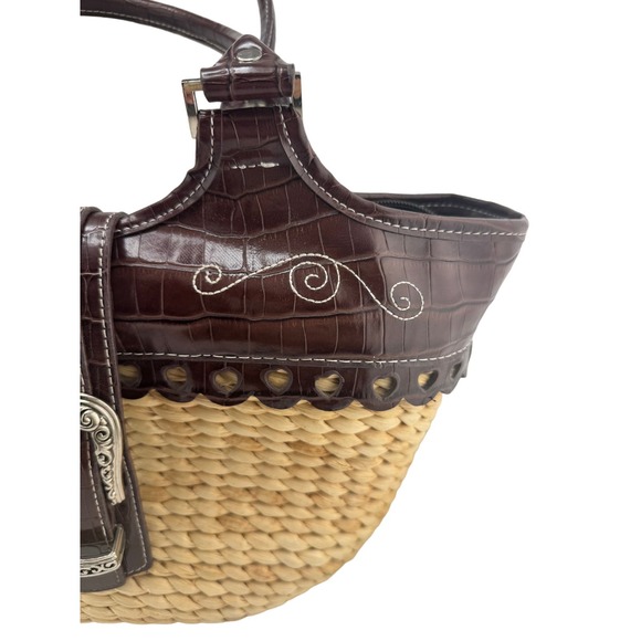 Straw Tote Handbag‎ Heart Accents Silver Buckle - Picture 12 of 14